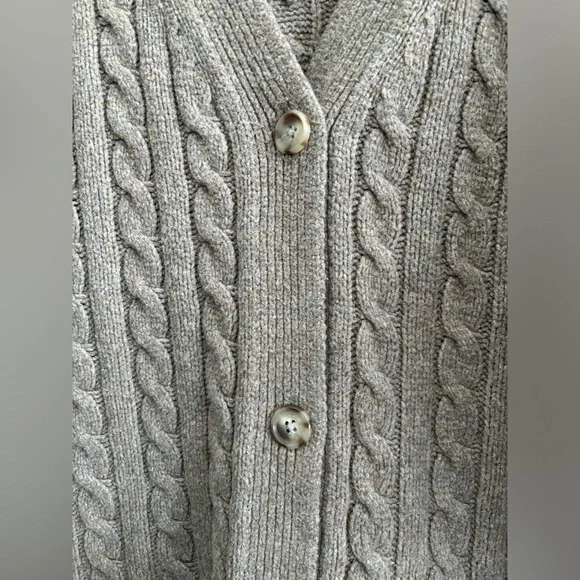 LAST CHANCE EUC ABERCROMBIE & FITCH CHUNKY CABLE KNIT V-NECK CARDIGAN, BROWN L - Picture 7 of 11